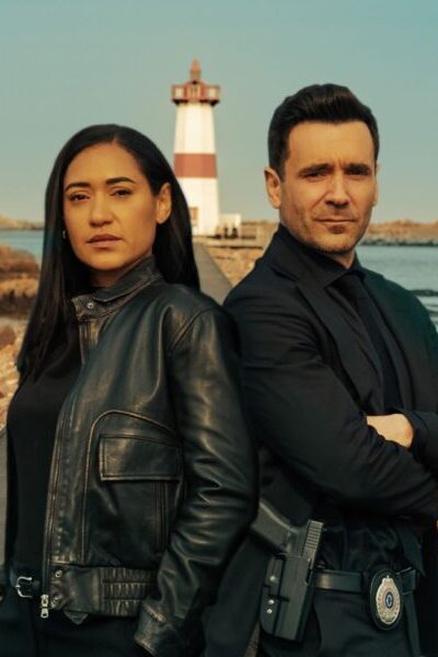 Key art of Josephine Jobert and Allan Hawco on CBC's Saint-Pierre